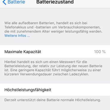 iOS Akku Zustand prüfen