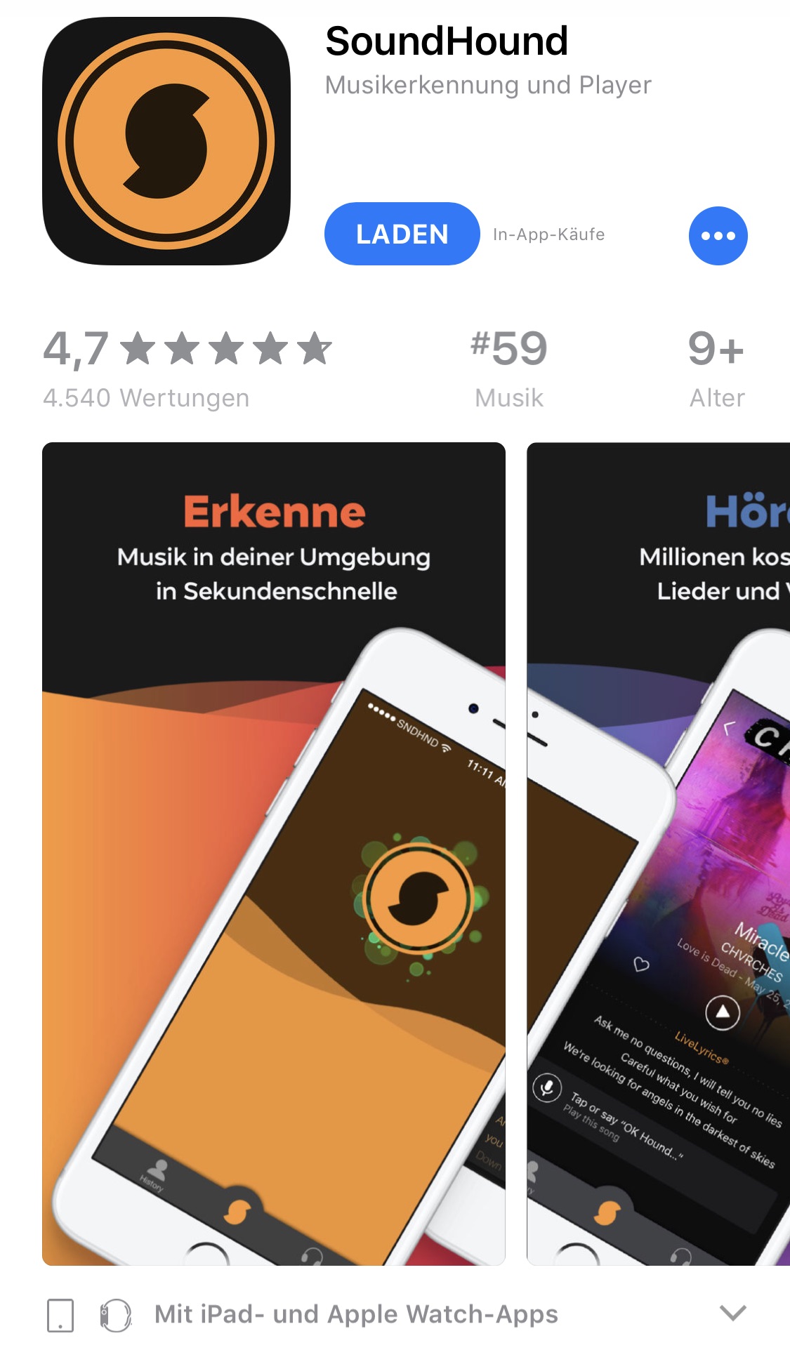 Die Alternative SoundHound im AppStore