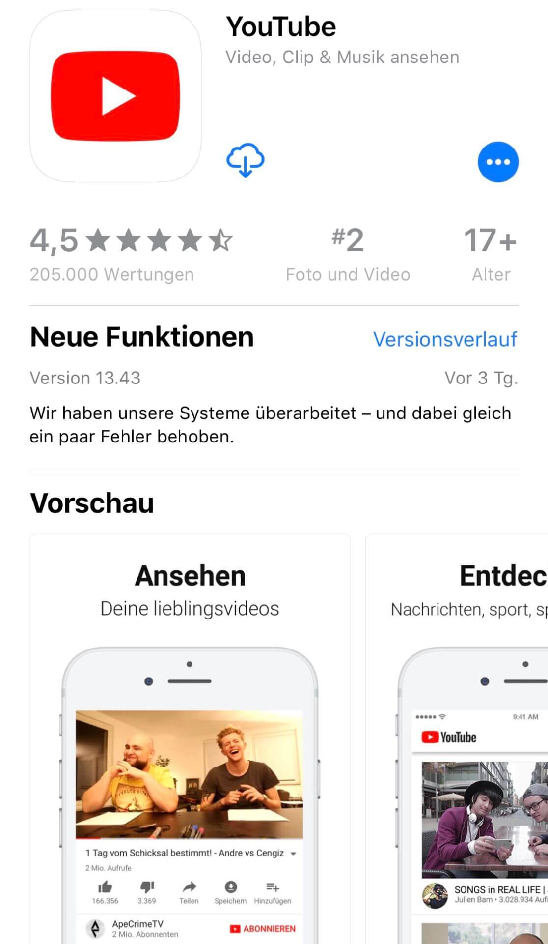 YouTube iOS App im AppStore